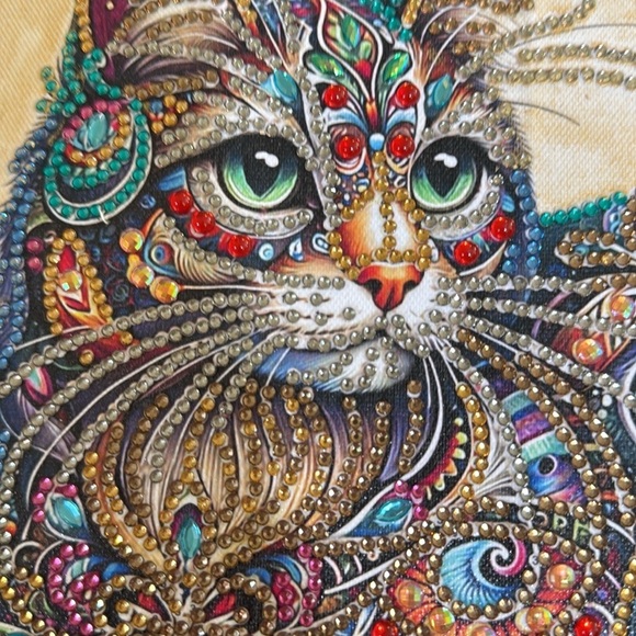 Diamond Art Whimsical Cat 12x16 Upcycled Frame - Picture 2 of 4